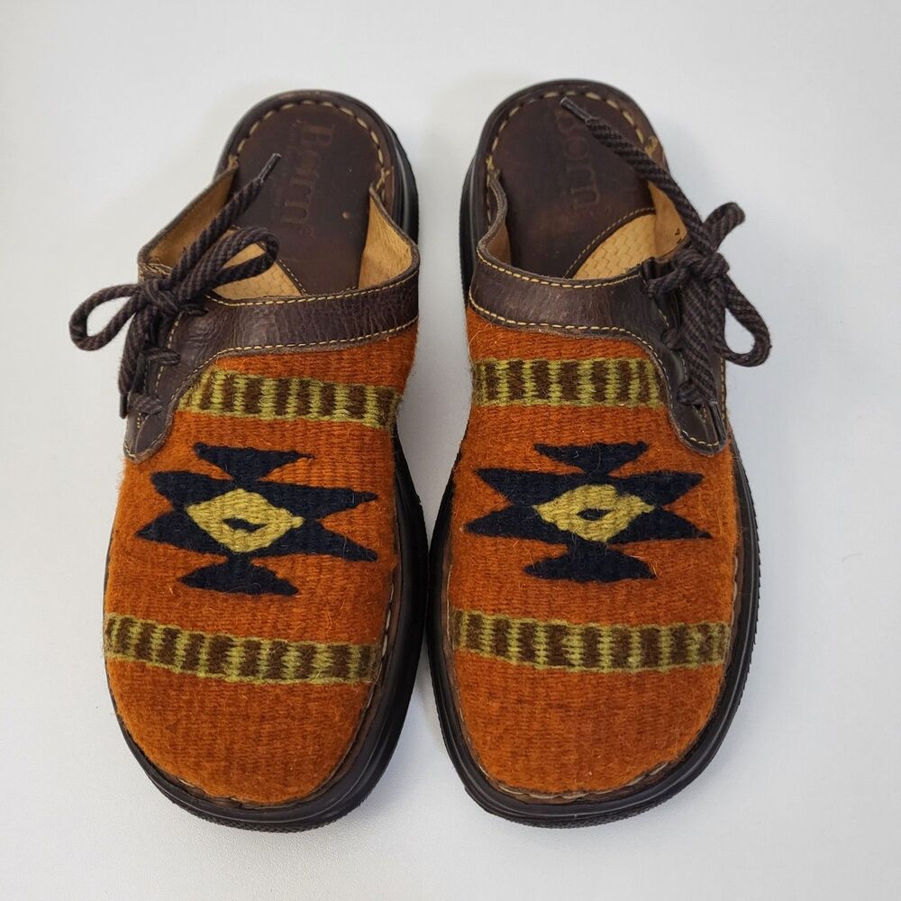 BORN Clogs Womens 9 Orange Wool Southwestern Slip On Comfort Colorful - Picture 2 of 10